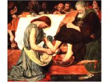 Jesus, like a slave, washing feet.